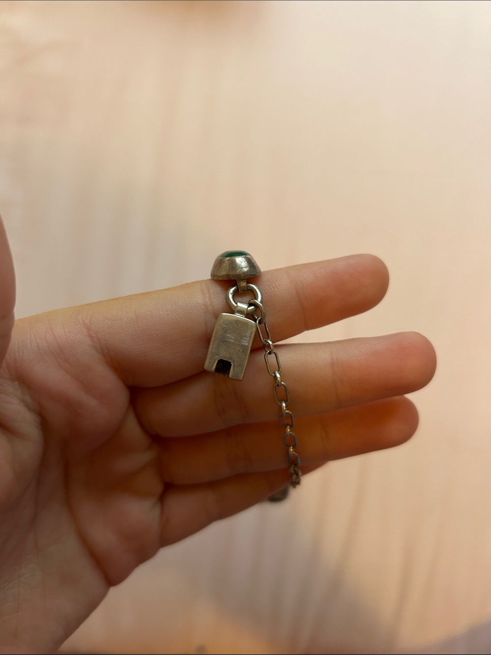 Vintage Sterling Silver Green Stone Link Bracelet - Picture 5 of 7